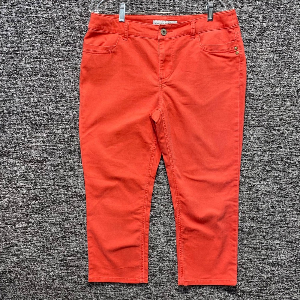 Chicos Platinum Denim Ultimate Fit Capris Women 10 Orange Stretch Crop Jeans